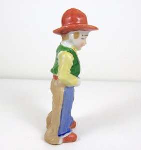 Occupied Japan Small 5 Porcelain Figurine Cow Boy Cowboy Orange Hat 