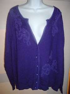 Lane Bryant Chiffon Trim Purple Cardigan Sweater 22/24 PLUS 3x tunic 