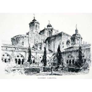  1901 Print Cloisters Garden Courtyard Cathedral Tarragona 