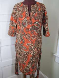 TALBOTS Orange Brown African Botanical Print Linen Dress 6  
