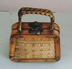 Vintage Small WOOD & WICKER Purse w Brass Closure & Hinges~CHILDS?