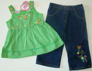 NWT Girls Green Flower Capri/Shirt YOUNG HEARTS 18 Mos.  