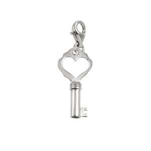   Plain Heart Key Charm with Lobster Clasp, 14k White Gold Jewelry