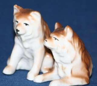 Vintage Husky Samoyed Dog Figurine Pair Joined Together  