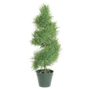  of 2 Potted Artificial Spiral Cypress Topiary Trees 3