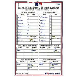 Dodgers at Cardinals 8 05 2008 Game Used Lineup Card (MLB Auth 