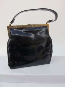 Vtg MOD Black Patent Leather DALON Purse Handbag  
