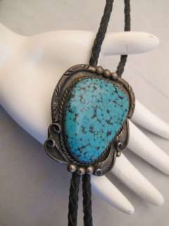 Old Pawn Navajo Huge Bisbee Turquoise Bennett Bolo Tie  