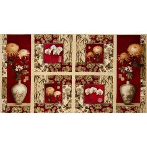  44 Wide Silk Garden Panel Crimson Fabric By The Yard 