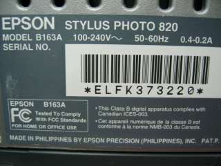 Epson Stylus Photo 820 Inkjet Printer B163A USB/PAR  