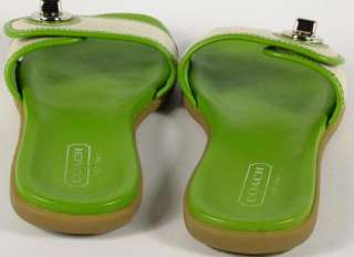 Coach Gabriella Green Apple Gray Strap Silver Buckle Flat Sandals Size 