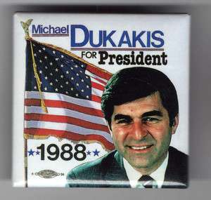 1988 Michael DUKAKIS pinback button American Flag pin  