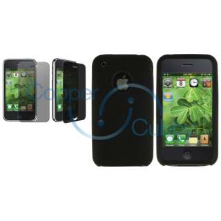 Black Skin Case+Privacy Protector for iPhone 3 G 3GS OS  