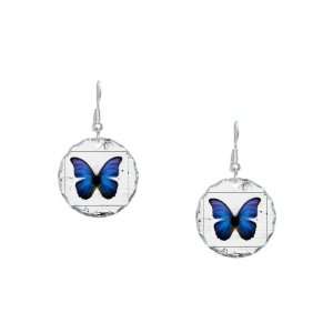   Earring Circle Charm Blue Butterfly Still Life Artsmith Inc Jewelry