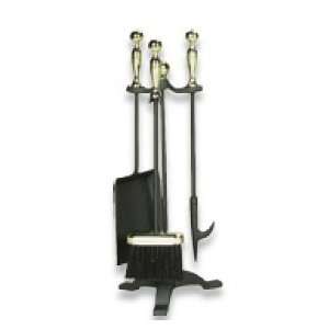  Polished BrassBlack 4 Piece Fireplace Tool Set With Handle 