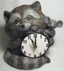 RACCOON/Mouse Ceramic Table Clock~RONDALYN~Works Fine  