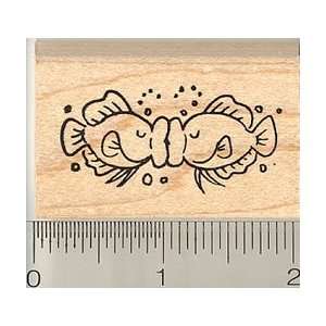  Kissing Fish Rubber Stamp   Wood Mounted