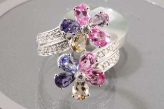 Ct Multicolor Sapphire & Diamond 14k White Gold Ring  