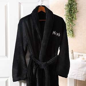   Embroidered Black Micro Fleece Robe   His and Hers Design 