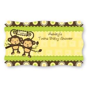  Twin Monkeys Neutral   Set of 8 Personalized Baby Shower Name 