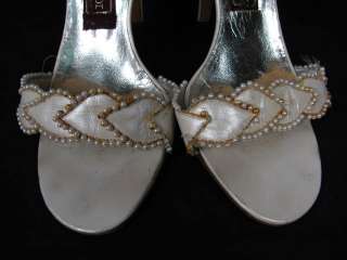 ALDROVANDI Pearl Slingbacks Sandals Heels Shoes Sz 37.5 7.5  