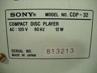 SONY CD Compact Disc Player Model # CDP 32 With 3 Inch Player  