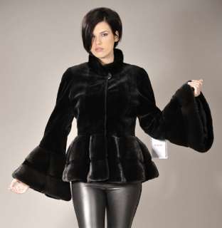 Brand new sheared SAGA FURS black Mink Fur jacket with bell sleeves 