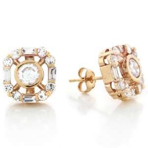   Solid Gold 4.5mm Round CZ Center Stone Cluster Post Earring Jewelry