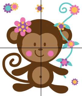   MONKEY BABY NURSERY PINK FLORAL WALL ART MURAL STICKERS DECALS  