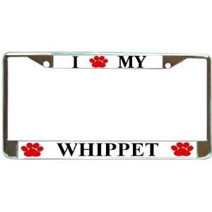  I Love My Whippet Paw Prints Dog Chrome Metal License 