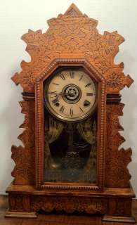     Beautifully Carved Oak Case w/ Alarm (Running Condition)  