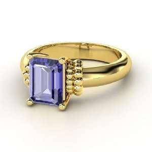  Beluga Ring, Emerald Cut Tanzanite 14K Yellow Gold Ring 