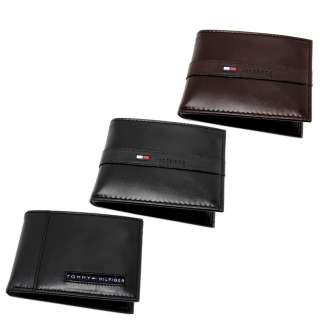 Tommy Hilfiger Men’s Leather Wallet Passcase Brown Black Slim 