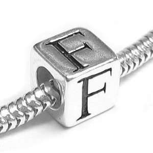 Queenberry Sterling Silver Dice Cube Letter F Bead Charm For Pandora 