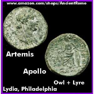   BC. ARTEMIS. Apollo and Lyre. Owl. Lydia, Philadelphia. Greek Coin
