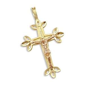  14k Yellow and Rose Gold Cross Crucifix Charm Pendant a 