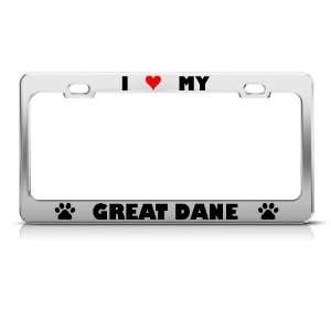 Great Dane Paw Love Heart Dog license plate frame Stainless Metal Tag 