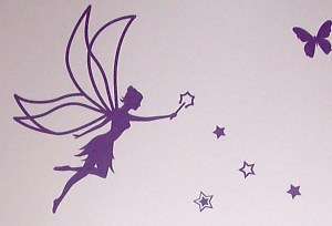 FAIRY PRINCESS WALL STICKERS REMOVABLE BUTTERFLY PURPLE  
