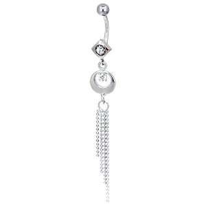 Belly Navel Ring Tasseled Clear Crystal Circle Square Dangle Beaded 
