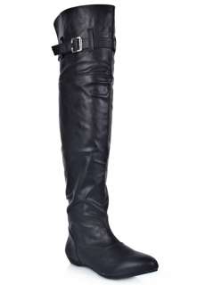 NEW BAMBOO Women Casual Over the Knee Thigh High Buckle Boot sz Black 