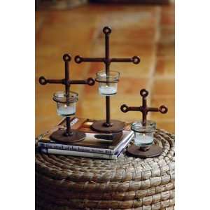  Set of Three Rustic Crosses with Tealight Cups Kitchen 
