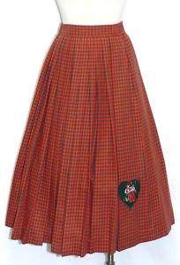 RED GREEN German COTTON Summer Swing Pleated SKIRT 8 S  