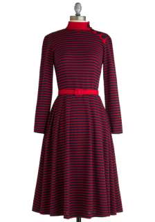 City Sailing Dress by Bettie Page   Red, Red, Blue, Stripes, Buttons 