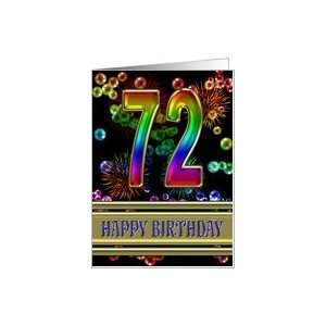  72nd Birthday with fireworks and rainbow bubbles Card 