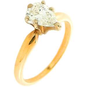 Pear Shape Diamond Solitaire Her Engagement Ring 14k Yellow Gold Prong 
