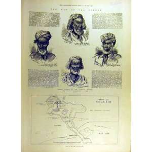  1884 War Soudan Map Souakim Tribal Chiefs Old Print