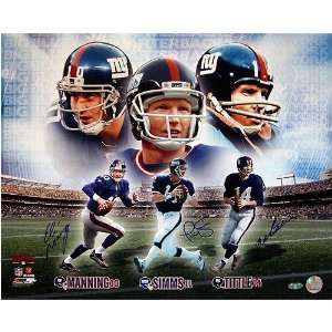 Manning/ Simms/ Tittle Triple Signed NY Giants Quarterback Greats 