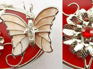 Feminine Poppin Red Butterfly Flower Oval Crystal Rhinestone Jewelry 