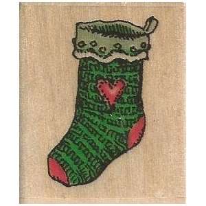  Heart Stocking Holly Pond Hill Wood Mounted Rubber Stamp 
