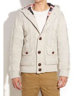 Stone (Stone ) Cable Knit Hooded Cardigan  241334616  New Look